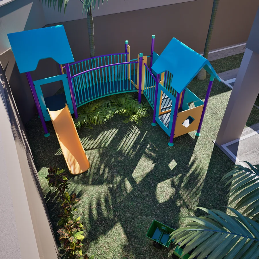 Playground do Axor Residence, com escorregador e casinha