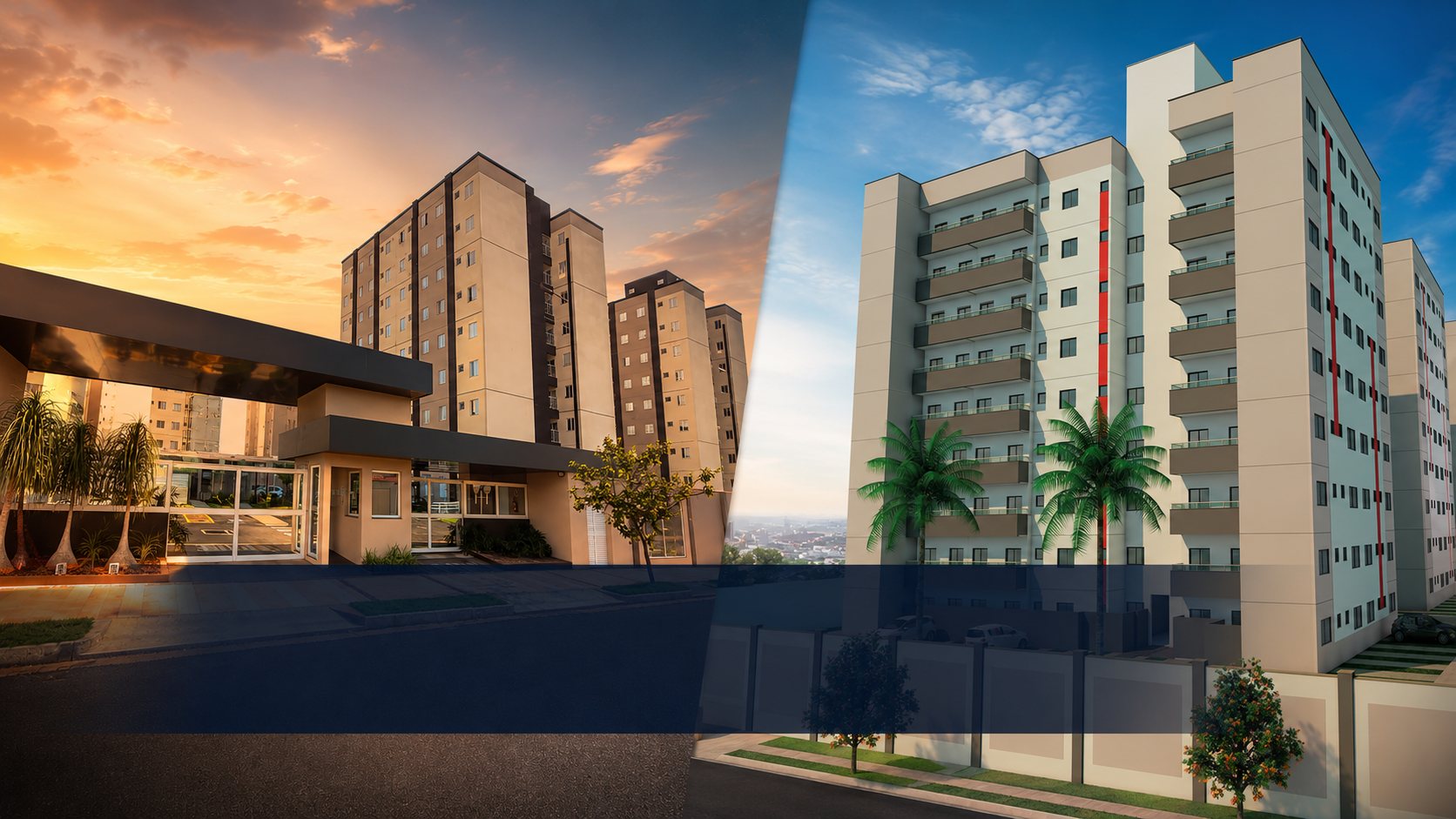 Gran Toro à esquerda, com a portaria da Rua Betis, 305, e Bella Vita à direita: os dois empreendimentos do Jardim Espanha, na zona sul de Uberlândia
