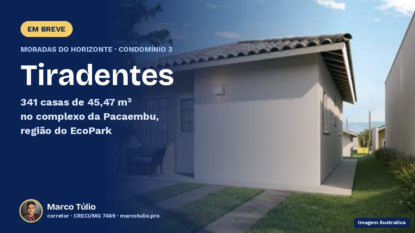 Condomínio Tiradentes, em breve: 341 casas de 45,47 m² da Pacaembu no complexo do Moradas do Horizonte, região do EcoPark, Uberlândia. Imagem ilustrativa da casa