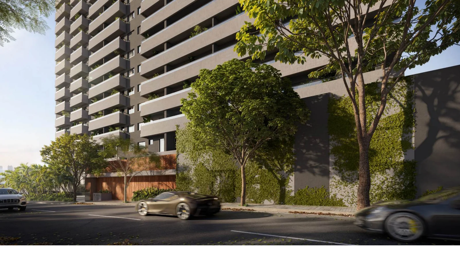 Fachada do Opção Studios Living na Avenida Francisco Galassi, 1414, em Uberlândia