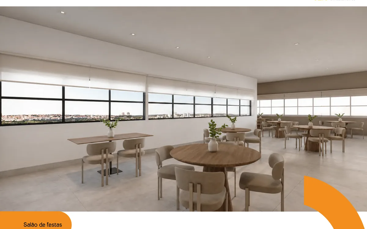 Salão de festas com vista panorâmica no Opção Studios Living, Uberlândia