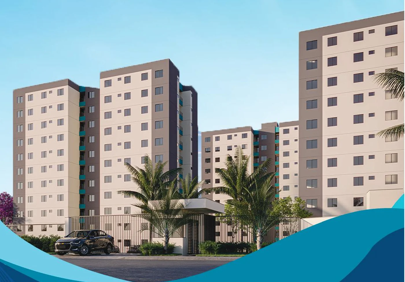 Fachada das três torres do Place+ Oásis, na zona oeste de Uberlândia