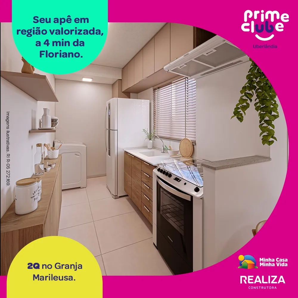 Cozinha de apartamento de 2 quartos do Prime Clube no Granja Marileusa, Uberlândia