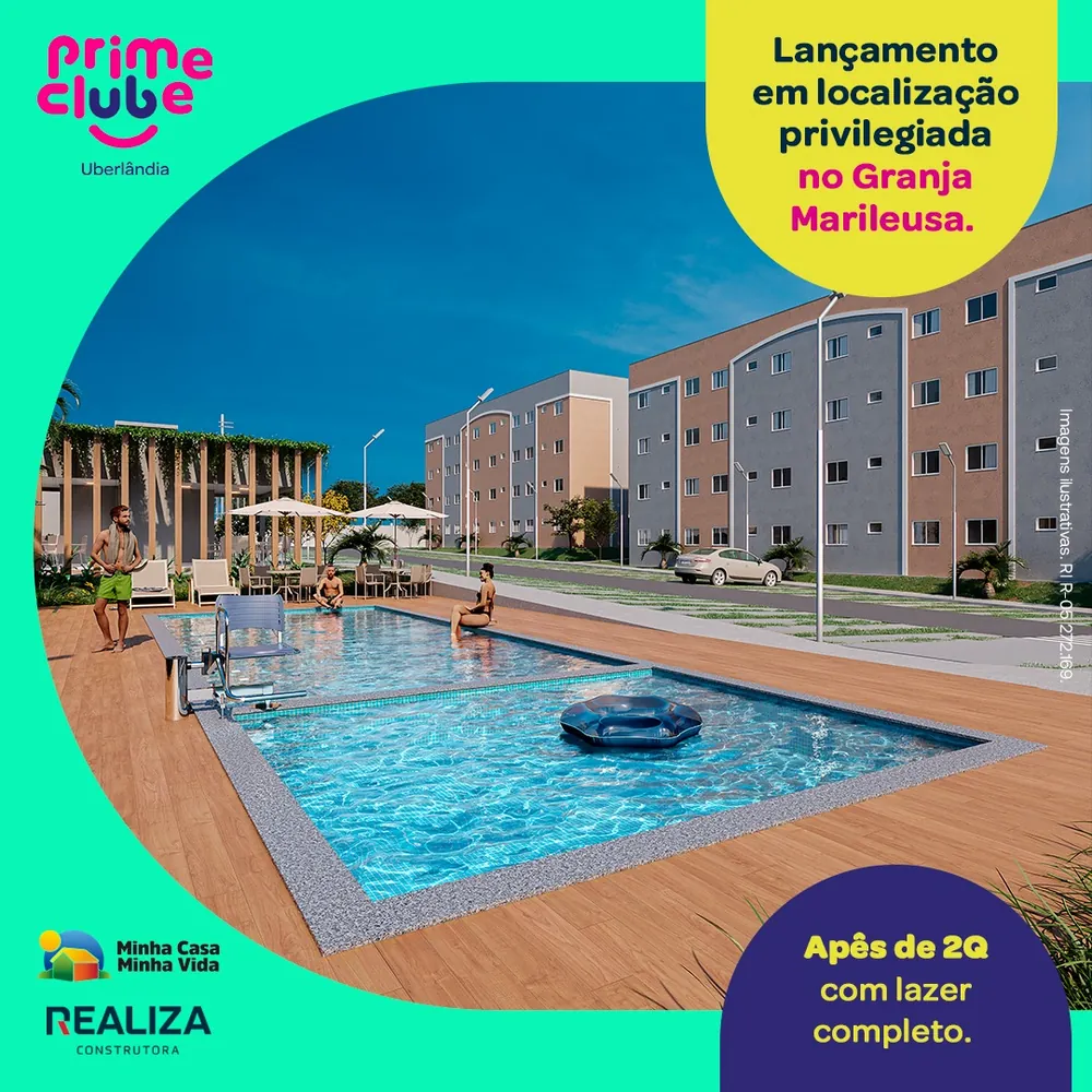 Área de piscina com deck do Prime Clube no Granja Marileusa, Uberlândia
