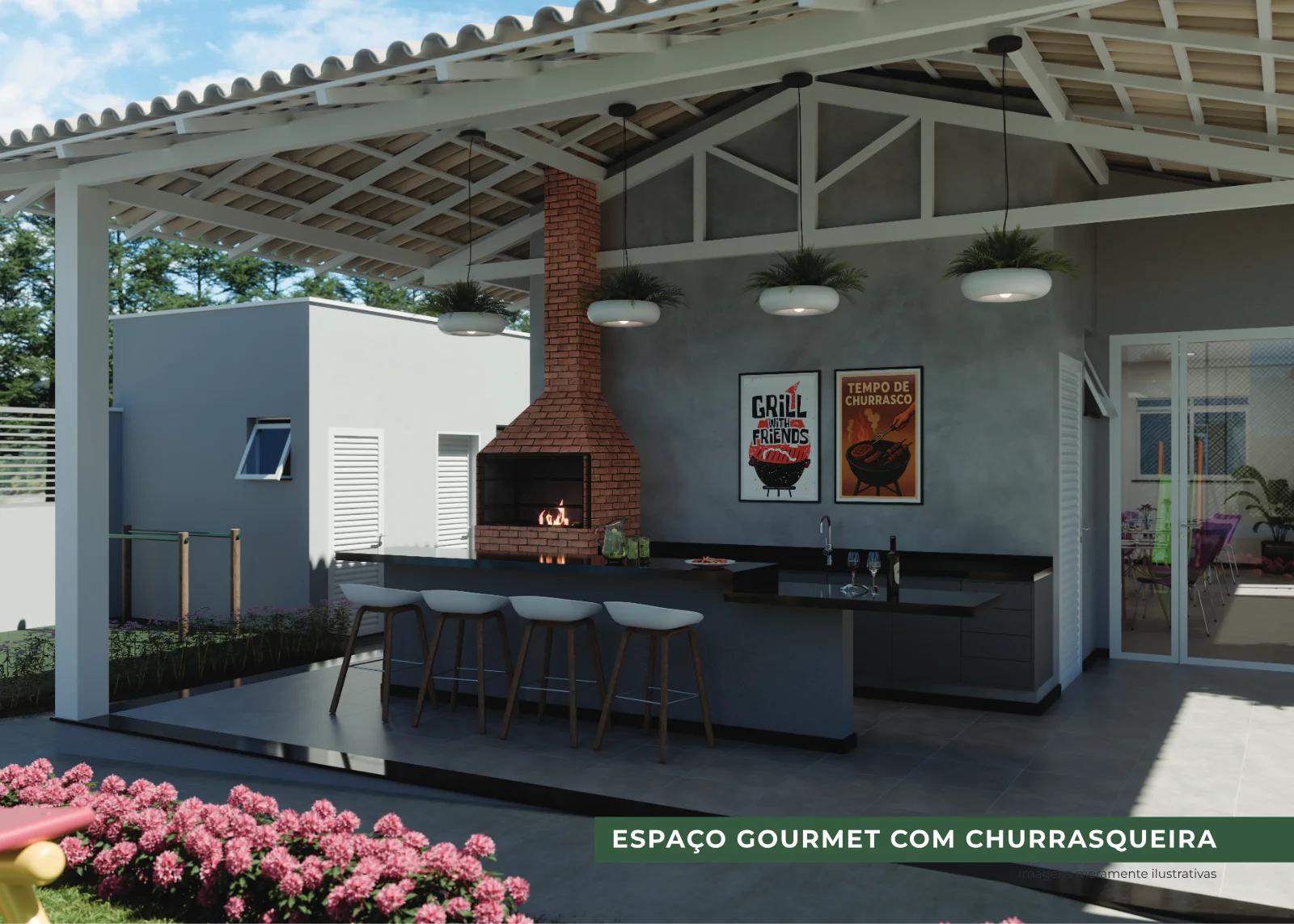 Espaço gourmet com churrasqueira do Villa Castelli