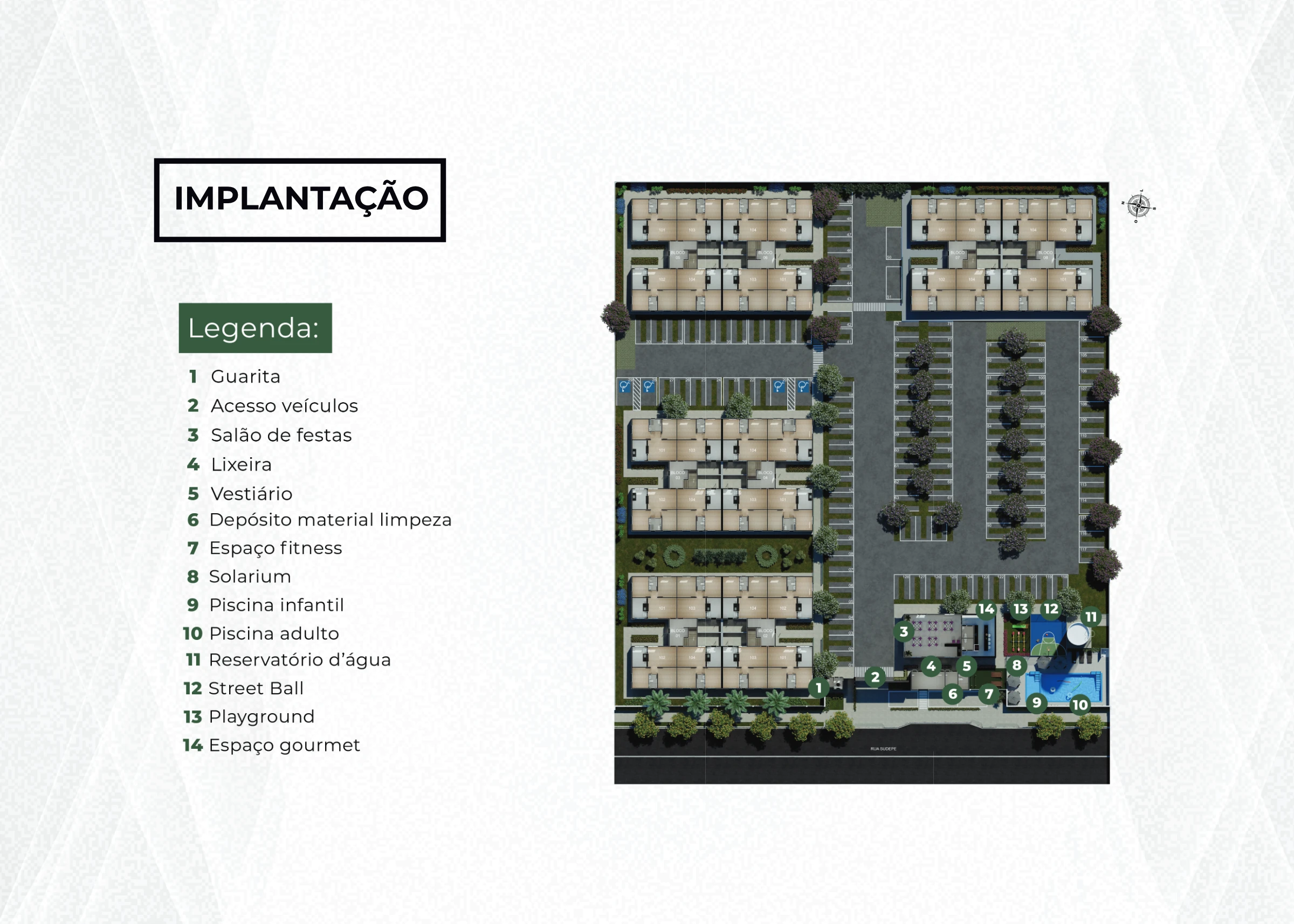Implantação do Villa Castelli, com as 8 torres distribuídas no terreno de 6.000 m²