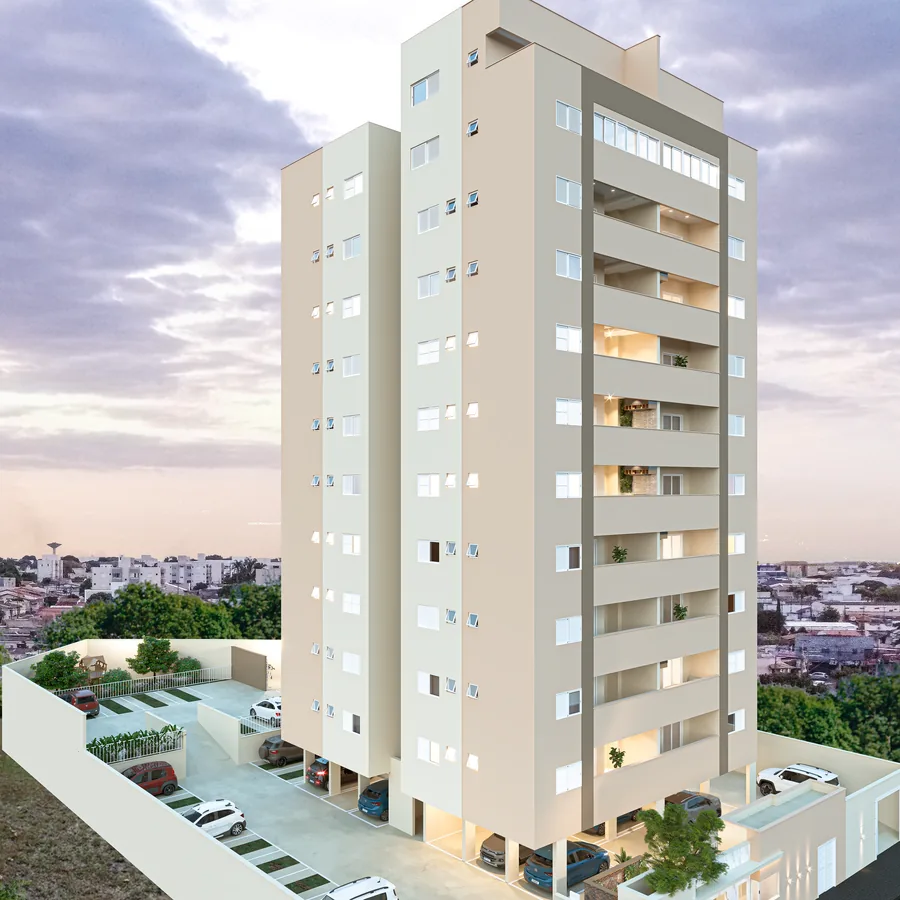 Imagem ilustrativa da fachada do Vista Reale Residence com o estacionamento